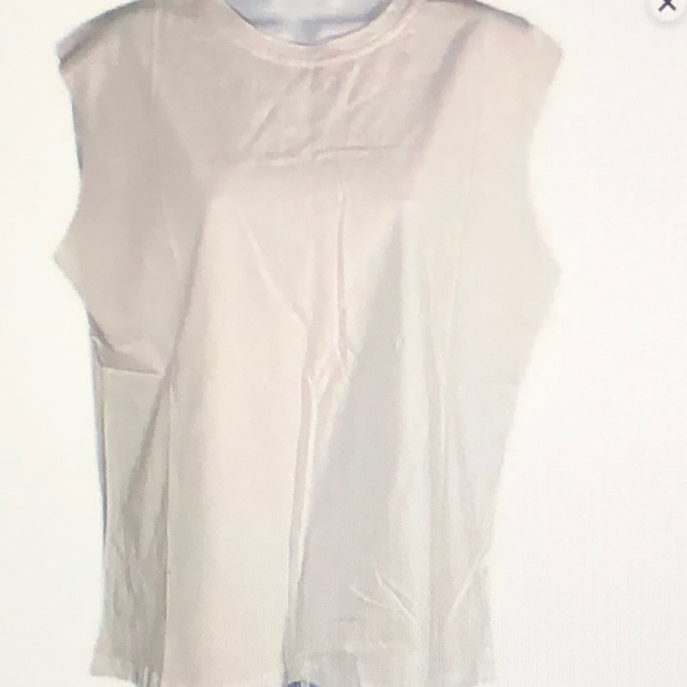 MICAS T-shirt Women's Sz L White Sleeveless Muscle Shirt 100% Cotton Cla…